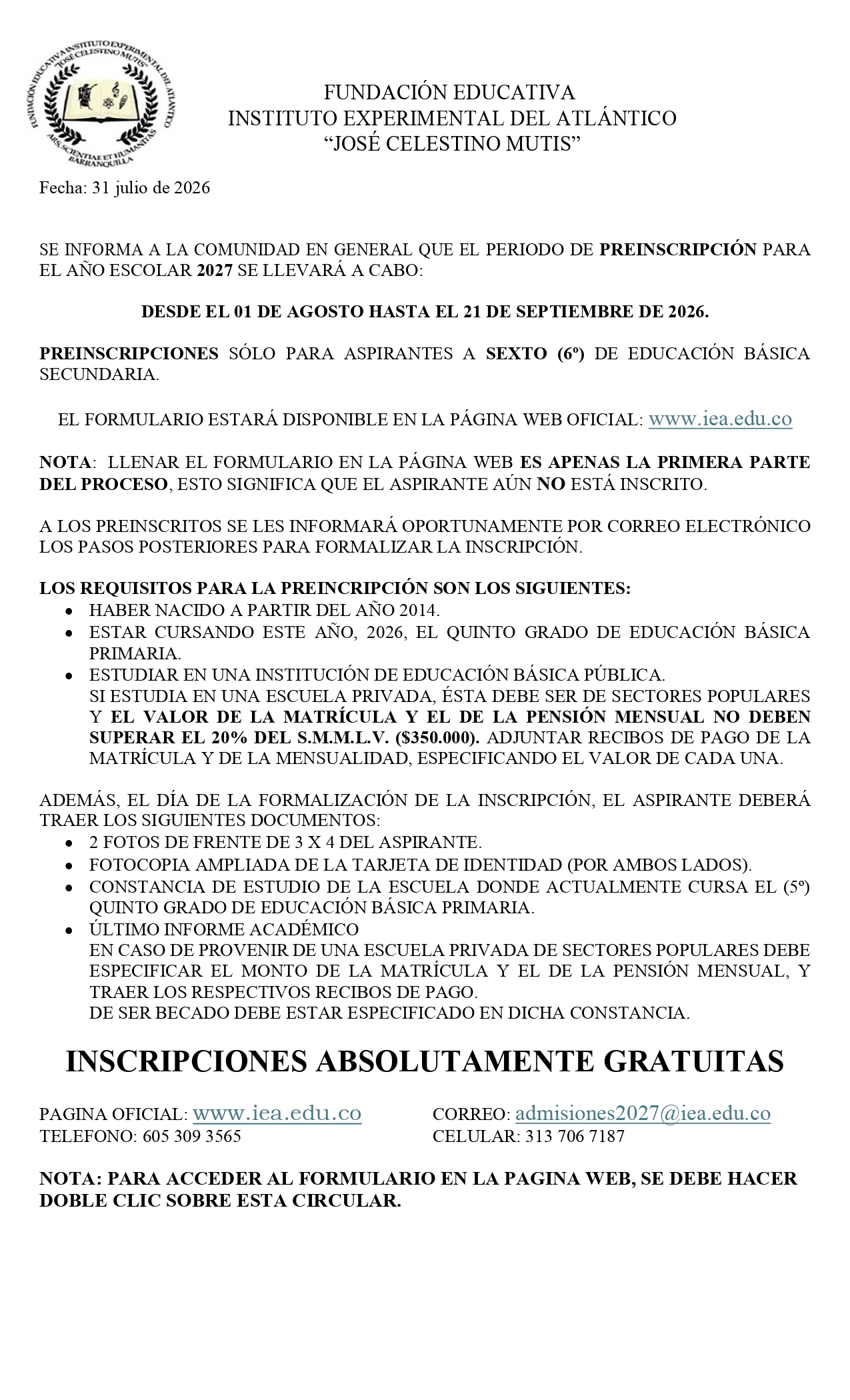 Informacion Preselecciones 2026